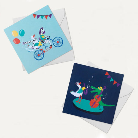 Image of two square Ducky Zebra greeting cards