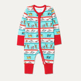 Festive baby sleepsuit with red trim, two way zip and fun Roald Dahl mouse print
