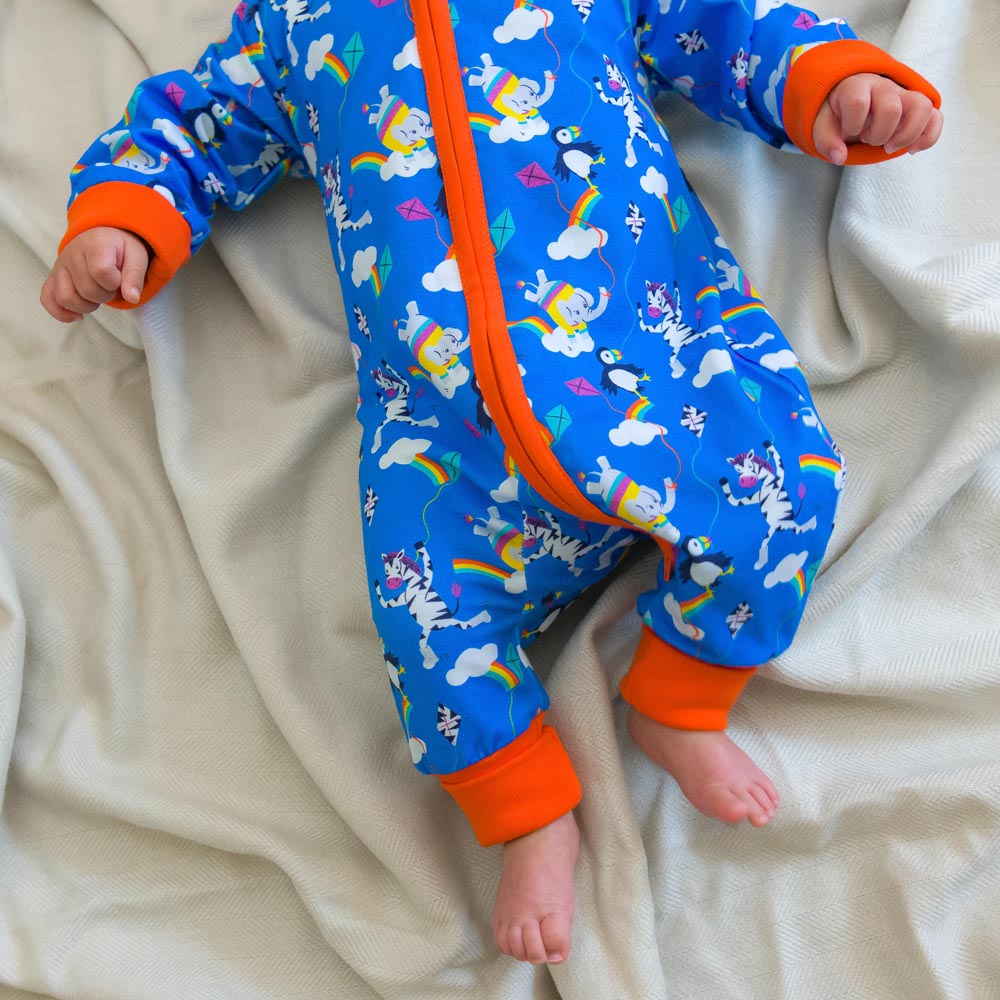 Organic Cotton Zip-Up Unisex Baby Romper Kite Flying Ducky Zebra