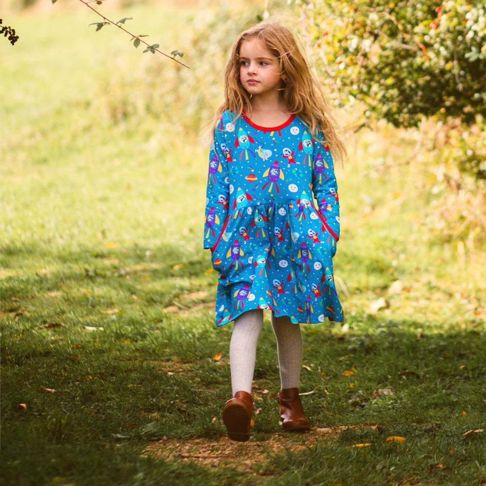 Organic Cotton Kids Space Skater Dress with Pockets | Ducky